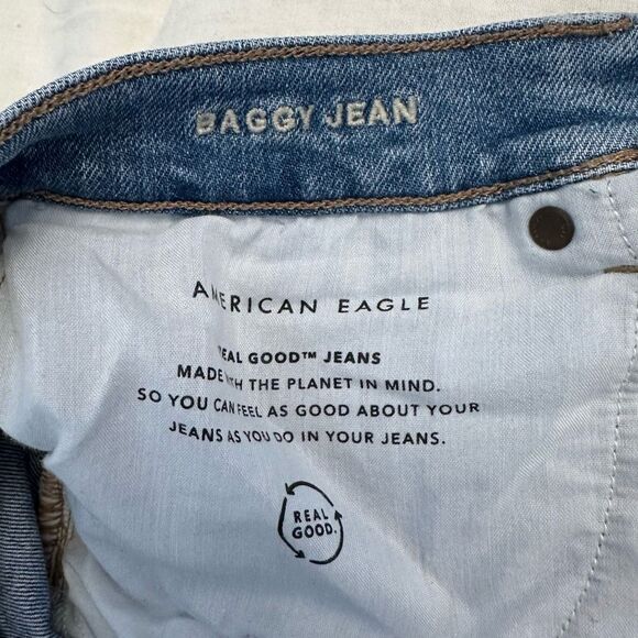 American Eagle Outfitters High Rise Straight Leg Baggy Denim Jeans Blue Size 12 - Picture 5 of 6